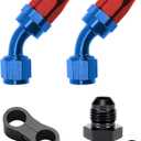 Blue & Red 6AN 45 Degree Fitting 2PCS With 2 Extra Accessories (Adapter & Hose Clamp), AN6 Swivel Hose End Fittings For CPE Fuel Line, Value Pack For Complete Build