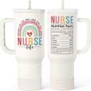 SANDJEST Nurse Tumbler with Handle 40oz, Stainless Steel Tumblers Coffee Travel Mug Cups with Straw, Nurses Appreciation Gifts for Women Female, Nursing Gift for Birthday Christmas Nurse's Week