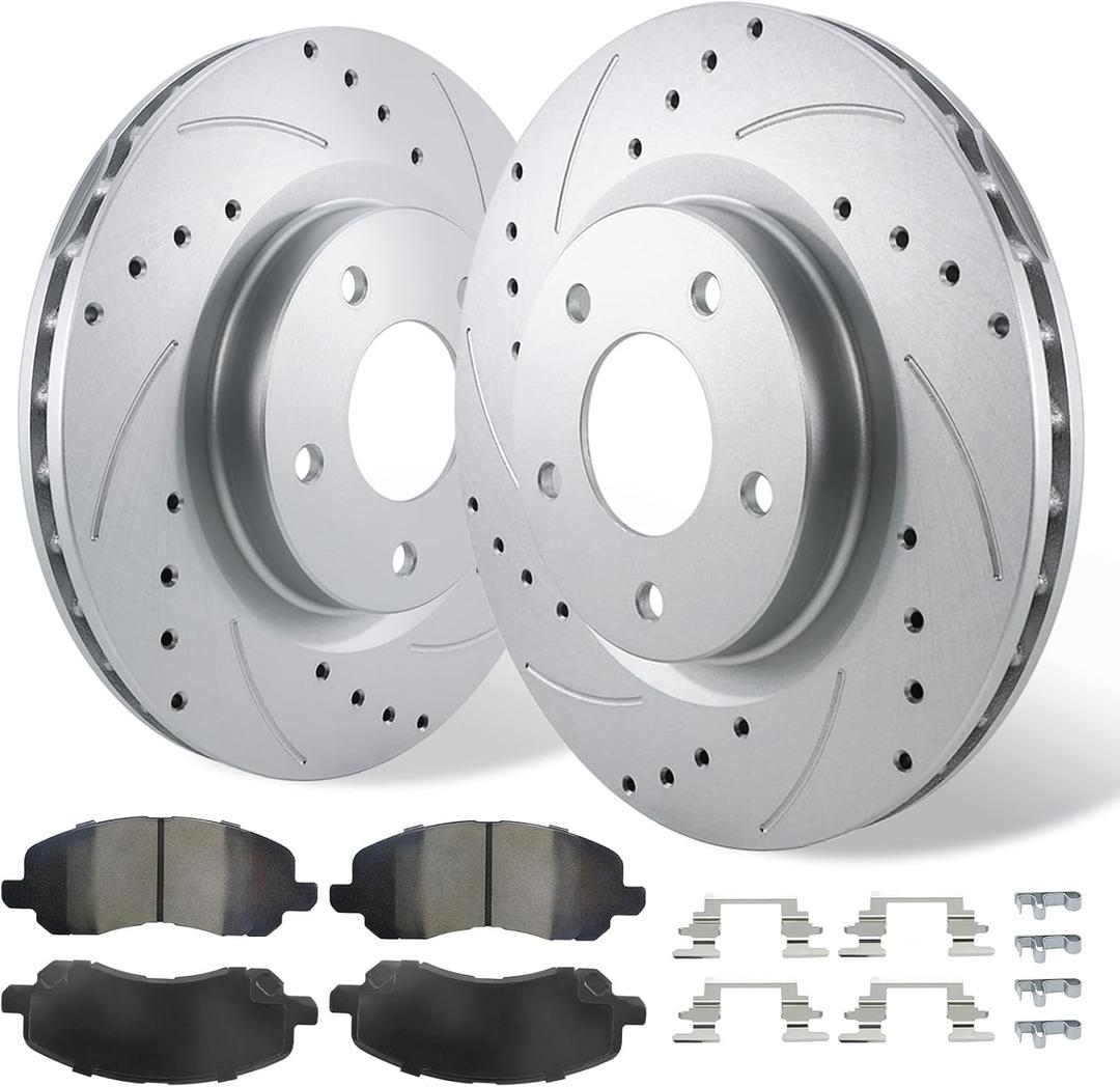 Front Brake Kit 11.57" Fit for 2007-2017 Jeep Patriot Compass,2008-2014 Dodge Avenger, 2008-2012 Caliber, 2011-2014 Chrysler 200, 07-10 Sebring Geomet-Coated Disc Brakes Rotors and Ceramic Brake Pads