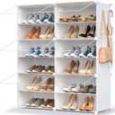 Shoe Storage,24 Pairs Rack Organizer for Closet Cabinet with Door Shelves Closet,Entryway,Hallway,Bedroom (Frosted Door-white)