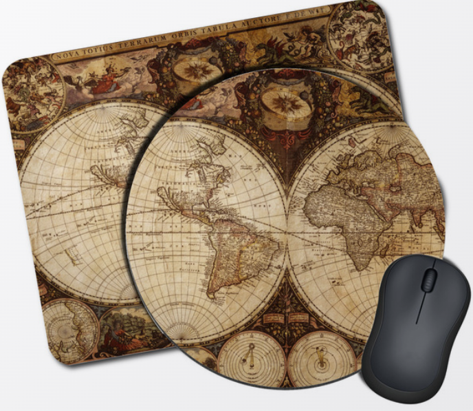 Dark Academia Mouse Pad Vintage World Map Design Custom Mouse Pad, Rectangle, 9.75" x 7.75"