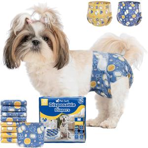 Pet Soft Dog Diapers Female Disposable Doggie Diapers with Wetness Indicator, Puppy & Cat Diapers Super Absorbent, Fit for Female Dog in Heat or Incontinence, 30pcs (M, Mixed)
