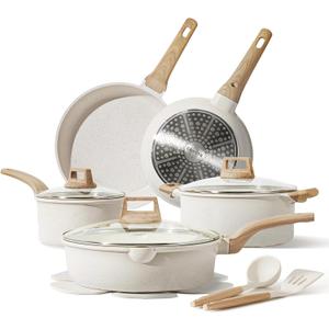 CAROTE 14 Pcs Pots and Pans Set Nonstick,Cookware Set Kitchen Cooking Set with Utensil and Pan Protectors (14 Piece, Cream White)