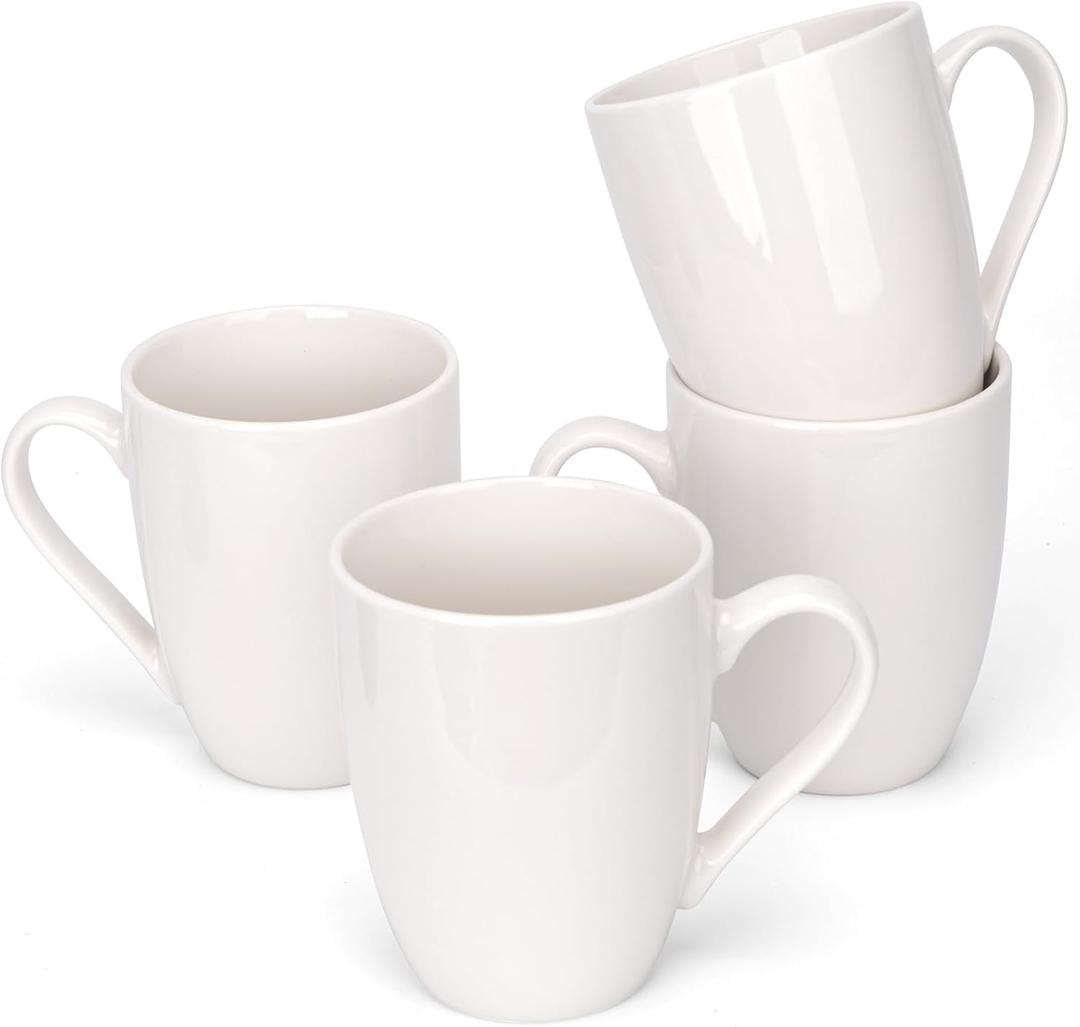 4 Pack Ceramic Coffee Mugs Set, 12 OZ Porcelain Coffee Cups with Handle, Hot Tea, Americano, Mocha, Milk, Latte, Snow, Dishwasher and Microwave Safe, Coffee Mugs Set of 4 White