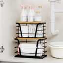 TIDIIABODE 2 Pack Stackable Storage Laundry Kitchen Organizers, Wall Mount Trash Bag Holder with Bamboo Top and Garbage Bag Dispenser No Drill