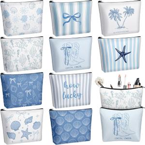 10 Pcs Ocean Themed Cosmetic Bags Bulk Zipper Pouch Makeup Bag for Women Girls Sea Weekend Travel Vacation Trip Gifts Supplies Nautical Party Favors Beach Accessories