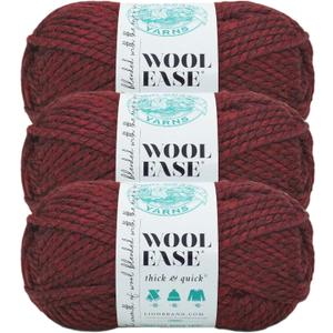 Lion Brand Yarn Wool-Ease Thick & Quick Yarn, Soft and Bulky Yarn for Knitting, Crocheting, and Crafting, 3 Pack, Claret