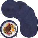 12.6 Inch Round Placemats Set of 6,Small Circle Placemats Washable Heat Resistant Table Mats for Kitchen Dining Table,Navy Blue (32CM)