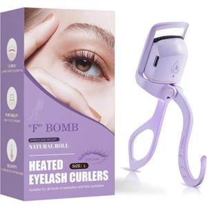 C-Shaped Heated Eyelash Curler Fast Heat Up in 5s - Rechargeable Electric Eyelash Curler for 24H Long Lasting Curls - Safe Anti-Burn Lash Curler Elevate Your Beauty with Stunning Lashes (Purple, L)