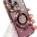 Changjia Magnetic Kickstand Glitter Case for iPhone 16 Pro Max,[Compatible with Magsafe] Luxury Bling Sparkly Diamond Rhinestones with Camera Protector Women Girls Case for iPhone 16 Pro Max 6.9",Pink