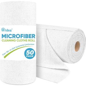 AIDEA Microfiber Cleaning Cloth Roll, White 50PK, Tear Away Reusable Paper Towels, Commercial Shop Rags, Microfiber Towels for Cars, Lint Free Rags for House, Kitchen, Automotive, 11.5"11.5"