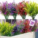 20 Bundles Artificial Lavender Flowers for Outdoors Summer Decor, UV Resistant Fake Flowers Plastic Faux Plants Wedding Kitchen Office Table Centerpieces Home Porch Yards Cemetery Decor(Mix Colors)