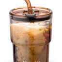 BLUEPOLAR 13oz/400ml Glass Water Tumbler with Straw and Lid Sealed Carry On Thick Wall Iced Coffee Cup Glass Cup for Water, Iced Tea Fruit Juice Etc (Amber