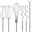Hand Mixer Attachments Beater, Whisk, Blending Rod and Dough Hooks, Stainless Steel Hand Mixer Accessories Compatible with Kitchenaid Hand Mixers KHM3 KHM5 KHM7 KHM9, Set of 6
