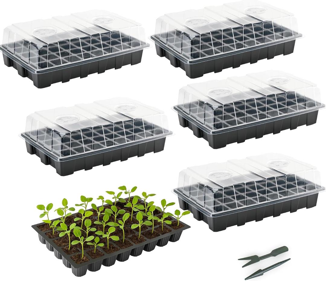 Mr. Pen- Seed Starter Tray Kits, 5 Set, Total 200 Cells, Durable Plant Germination Trays with Humidity Vented Domes and Bases, Ideal for Seed Starting, Indoor Gardening and Greenhouse