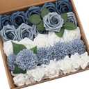 Artificial Flowers Combo Delicate Elegant Dusty Blue Mixed Flowers with Stem for DIY Wedding Bouquets Centerpieces Baby Shower Party Home Decorations