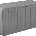 Keter Marvel Plus 71 Gallon Resin Outdoor Storage Box for Patio Furniture Cushions, Throw Pillows, Garden Tools and Pool Floats, Light Grey