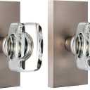 Crystal Glass Dummy Door Knob Interior, Brushed Satin Nickel Dummy Door Knob for Closet Hall Rectangular Single Side Non-Turning Inactive, 2 Pack