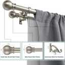 Brushed Nickel Double Curtain Rods 36-72 Inch,1’’Front and 5/8’’Back Double Drapery Rod with Small Round Ball and Aluminum Brackets, Adjustable Dual Window Rod for Sheer/Blackout Curtains