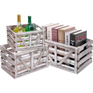 Storage Crate Nesting Wooden Crates with Handles,Set of 3 Rustic Farmhouse Decorative Wood Baskets for Storage,Display,Decor Boxes,(Large,Medium,Small)