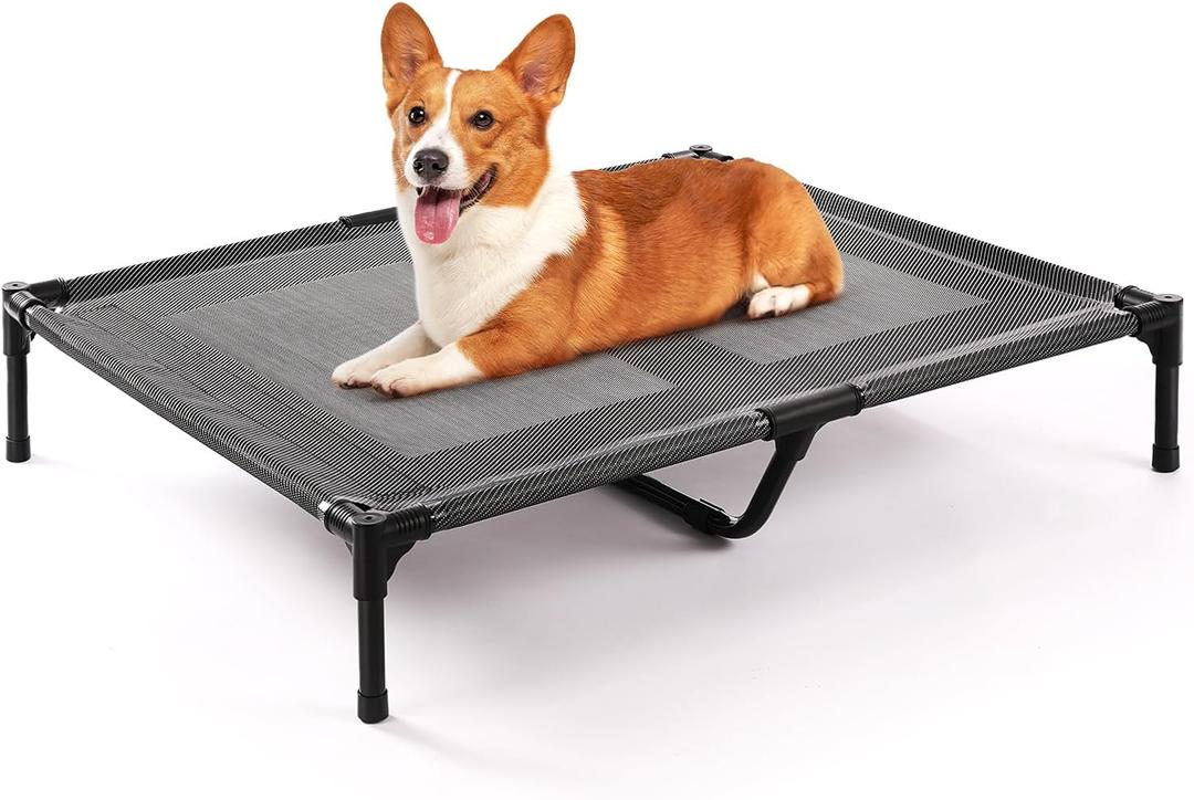 petizer 36" Elevated Dog Bed for Large Dogs, Outdoor Waterproof, Raised Cooling Pet Bed, Washable Breathable XL Dog Bed with Supporting Bars - Up to 120 LBs, Indestructible, Large (Black)