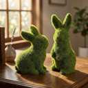 2pcs Flocked Bunny Moss Bunnies, Easter Bunny Decor for Home, Resin Rabbit Figurines for Spring Table Centerpieces, Green Moss Rabbit Statues for Indoor Outdoor Garden & Shelf Decorations(Small Moss)