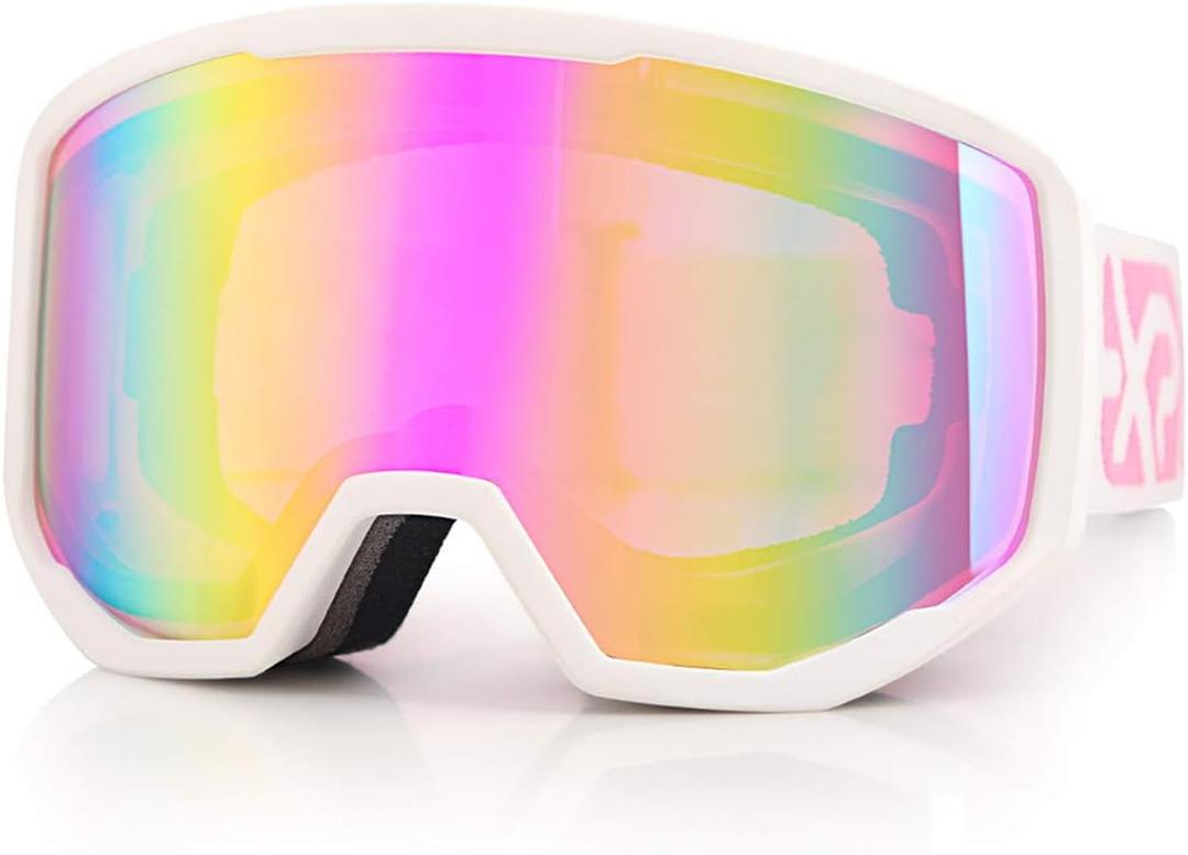 EXP VISION Ski/Snowboard Goggles for Men Women, OTG Snow Goggles Anti Fog UV Protection (A-white Frame Pink)