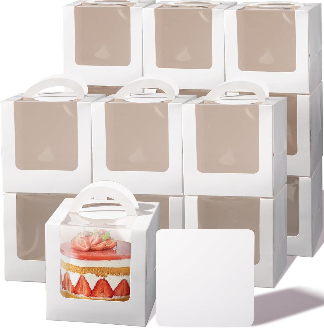Fit Meal Prep 25 Pack 6 x 6 x 6 Inches Cake Boxes with Cake Boards, White Bakery Boxes with Window & Handle, Small Cake Boxes for Birthday Party, Wedding, Valentine's Day, Christmas