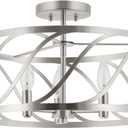 Kira Home Isabelle 16" 3-Light Modern Semi-Flush Mount Ceiling Light, Metal Drum Shade, Brushed Nickel Finish