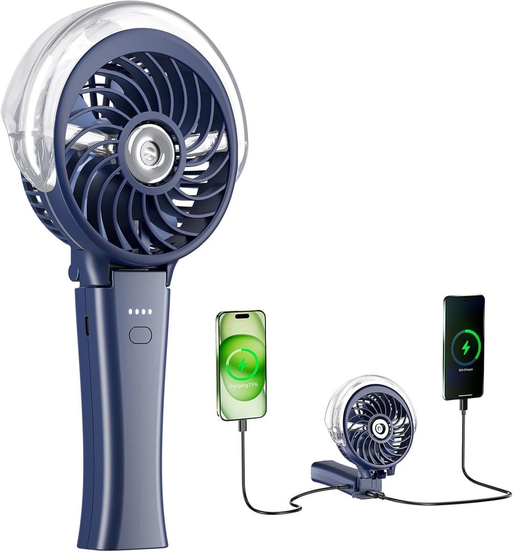 HandFan 4000mAh Upgraded Handheld Misting Fan, 50ml Water Tank, Rechargeable Personal Mister Fan Portable AC, Spray Water Mist Fans, Foldable Cooling Ice Fans for Beach Travel Outdoors(Royal Blue)