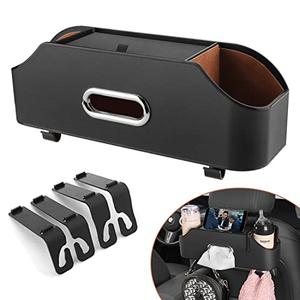 HALOYIVGO Car Seat Back Organizer - Stylish & Functional Storage for Family Adventures - Cup Holders, Tissue Box & Hooks - Perfect for Kids, Road Trips & Travel (Black), 2 pcs