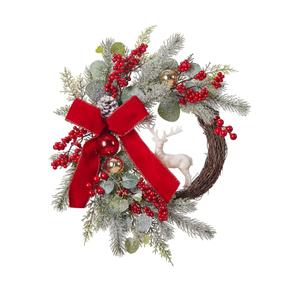 Christmas Wreaths for Front Door, Christmas Wreath for Indoor and Outdoor, Christmas Decorations, Christmas Door Wreath with Red Bow and Golden Ball, Pine Cones