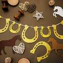 Sumind 4 Pieces Derby Garland Horseshoe Garland Glittered Horseshoe Banner Horse Hoof Birthday Banner for Derby or Western Themed Cowboy Wedding Party Decoration, Pre Assembled(Gold)