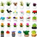 30 Pcs Miniature Potted Plants Dollhouse Accessories Mini Artificial Plant Flowers Tiny Greenery Cactus Figurines for Dollhouse Decoration Gift DIY Garden Bonsai Micro Landscape Decors