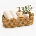 Scalloped Wicker Basket for Toilet Tank, Toilet Paper Holder Basket for Bathroom Paper Rope Back of Toilet Organizer for Countertop, Vanity, Shelf, Farmhouse Bathroom Dcor