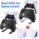 ASIEIT 2Packs Controller Holder, 2 Tier Universal Aluminum Display Stand for Desk Game Enthusiasts Gift Stand Compatible with Series XS, Elite 2, PS5, PS3, Switch Pro and Almost All Controller (Black & Silver)