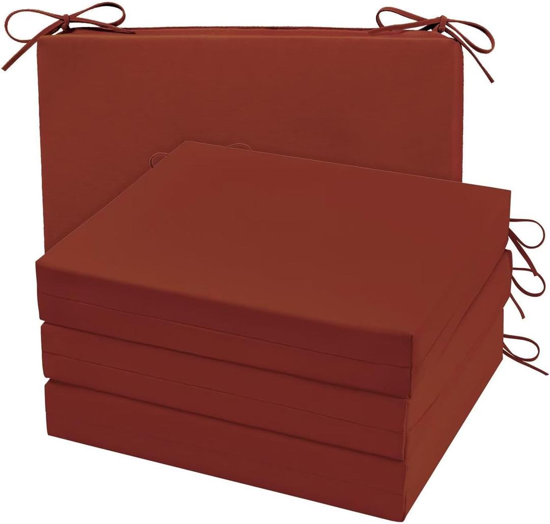Cozyide Outdoor Chair Cushions, Waterproof Patio Seat Cushions with Adjustable Straps, Square Corner Patio Chair Cushions for Garden, Brick Red, 18.5x16x3 Inch (Pack of 4)