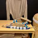 2 Pieces Ocean Letter Block Bead Garland with Tassels Wood Bathroom DecorBlue Nautical Marine Beach Rope Beads Garland Farmhouse Decoration Tiered Tray Table Decor Set