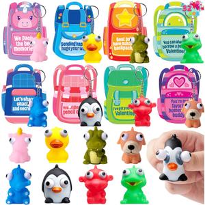 JOYIN 32 Pcs Valentines Day Pop-Eye Cute Keychains with Cards, Fidget Toys Squeezable Relief Stress for Toddlers Students, Kids Party Favors, Birthday Gifts, Classroom