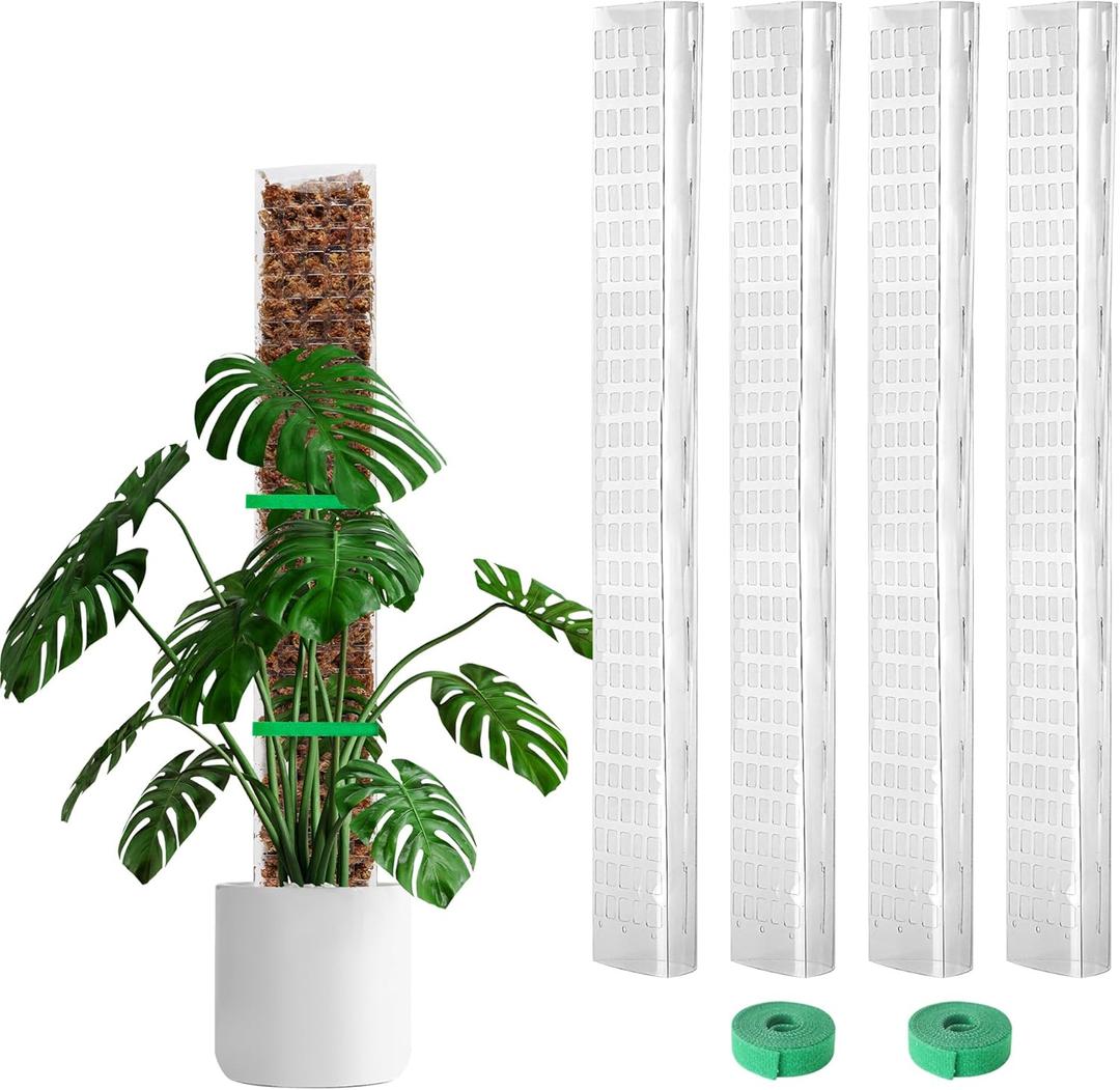 24 Inch 4 Pcs Plastic Moss Pole for Plants Monstera, 424'' Plant Poles for Climbing Plants, Plant Support for Indoor Plants Work with Sphagnum Moss