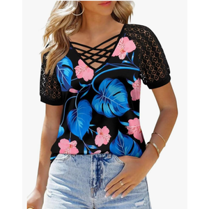 CRAZY GRID Women's T-Shirt Short Sleeve V-Neck Tops 2025 Summer Graphic Trendy Casual Comfy Tshirts,XL
