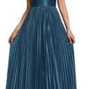 Sexy Backless Maxi Formal Dress for Women with Sequin, Sleeveless Pleated Evening Gowns for Wedding and Cocktail Teal Blue, Large