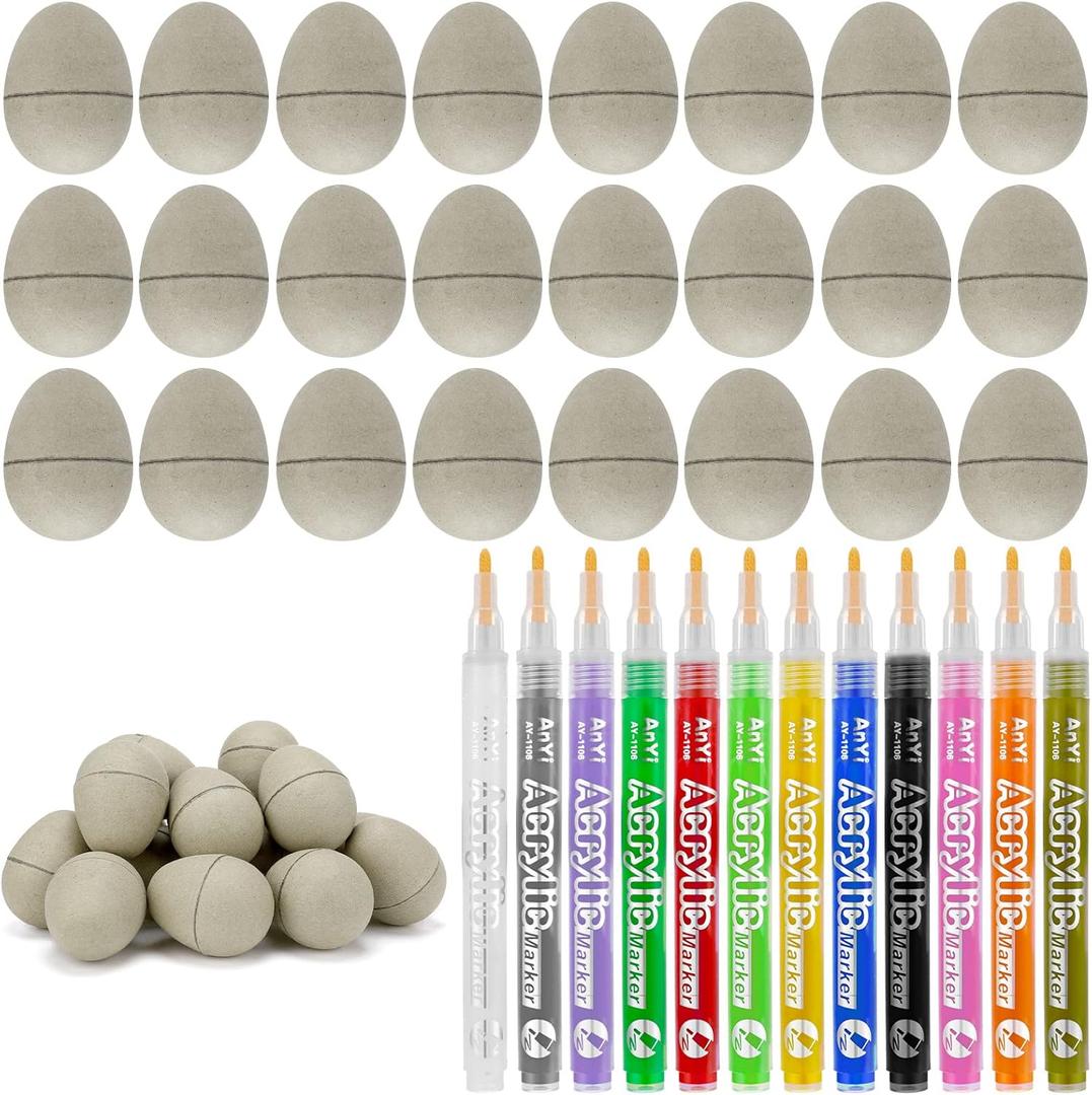 Crtiin DIY Paper Mache Easter Eggs Cardboard Easter Eggs Paintable Fillable Fake craft to Color Paint Your Own Paper Mache for Party Gifts Basket Filler Crafts(72 Pcs)