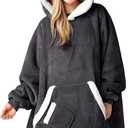 Giggling Getup Wearable Blanket Hoodie for Women Men - Oversized Flannel Sherpa Fleece Hooded Blanket - Soft Cozy Warm Blanket Sweatshirt Gifts with Giant Pocket and Sleeves for Adult Dark Gray