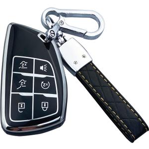 Key Fob Cover Case Compatible with Chevy 2021-2023 Suburban Tahoe GMC Yukon Buick Encore Avenir Accessories Shell (Black)