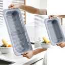 NIWWIN Collapsible Kitchen Colander Strainer, Expandable Over the Sink Colander for Kitchen, Adjustable Silicone Portable Sink Strainer, Foldable Wash Fruits Vegetables Noodle Basket (Grey)