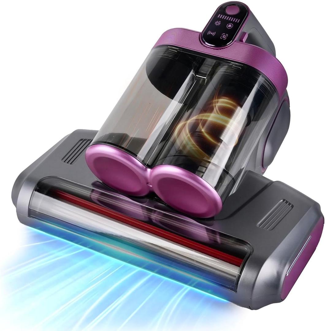 Cordless Mattress Vacuum Cleaner, 16Kpa Handheld Bed Vacuum with 253.7nm UV-C Light, Ultrasonic, Widened Suction, Low Noise, HEPA Filtration for Mattress Sofa Couch Pet Hair, Purple