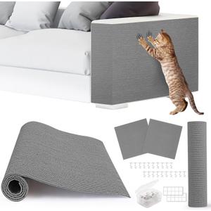 4pack Cat Scratch Couch Furniture and Wall Protector | Adhesive Cat Scratch Pad for Covering Cat Tower, DIY Climbing Cat Scratcher Couch Protector from Cat Claws Scratching (Light Gray)
