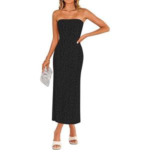 ZESICA Women's 2025 Summer Boho Floral Strapless Bodycon Dress Off Shoulder Tube Beach Party Long Midi Dresses, M