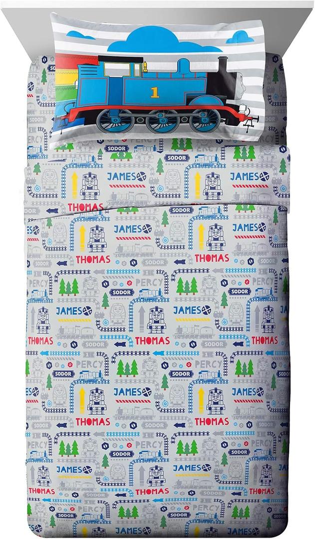 Jay Franco Thomas & Friends Stitch in Time Toddler Sheet Set - 3 Piece Set Super Soft and Cozy Toddlers Bedding - Fade Resistant Microfiber Sheets (Official Mattel Product)